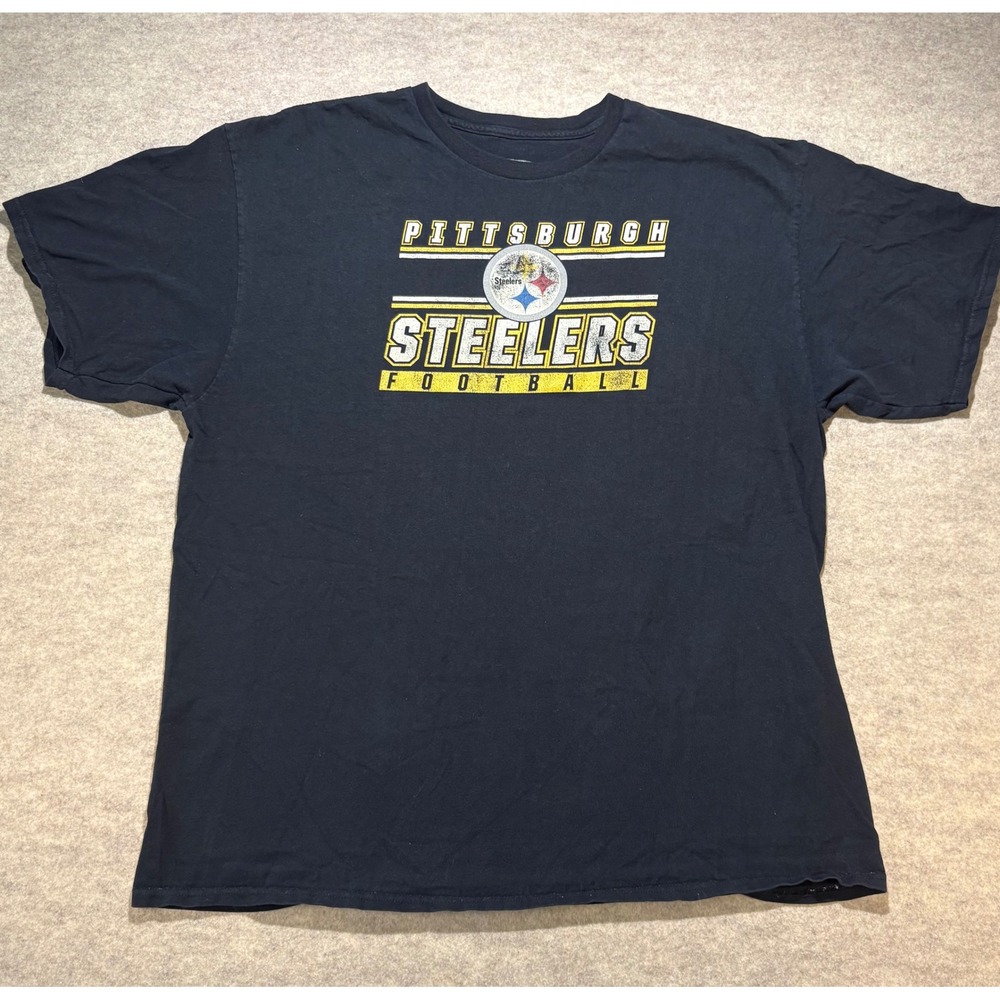 NFL Team Apparel Pittsburgh Steelers Football T-Shirt Mens 2XL Black Short Slv